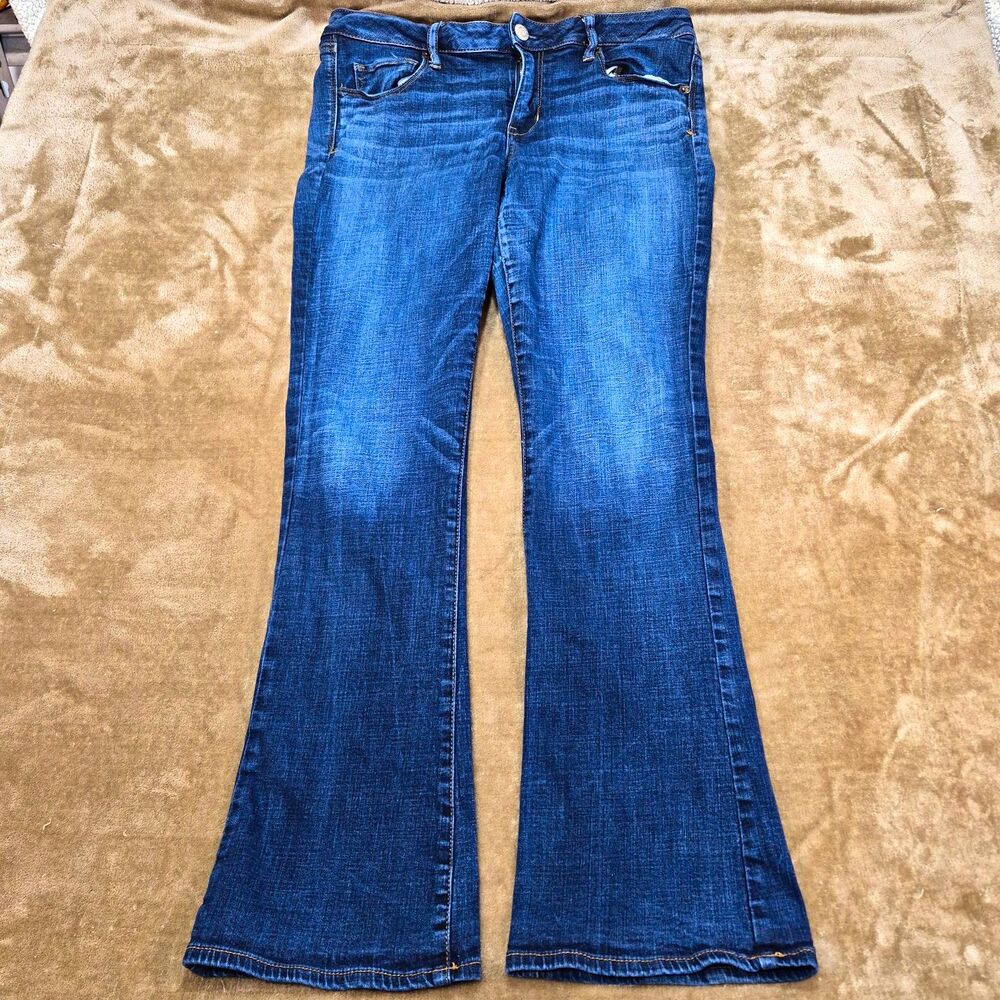 American Eagle Women's Size 14 Skinny Kick Blue Jeans Super Stretch Dark Wash